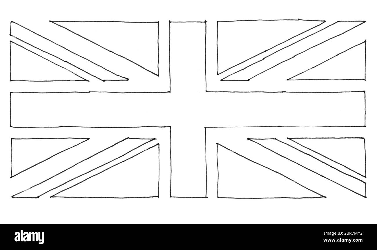 Hand gezeichnet nationale Flagge des Vereinigten Königreichs (UK) aka Union Jack, in schwarze und weiße Linie kunst Stockfoto