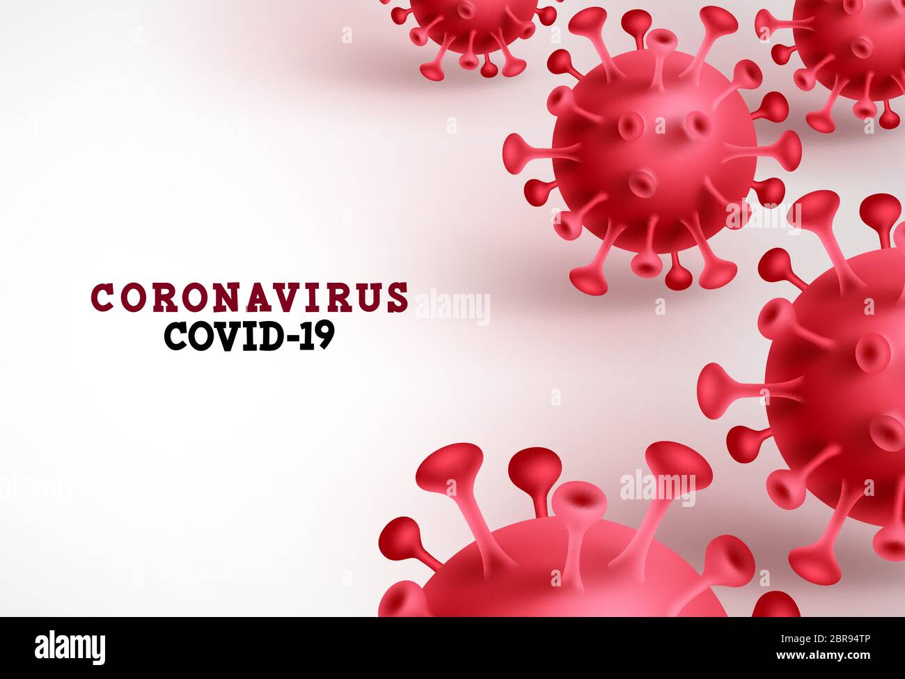 Coronavirus Covid-19 Vektor Hintergrund. Corona Virus covid19 Text in weißen leeren Raum mit 3D roten Roman Corona Virus für medizinische Vorlage. Stock Vektor