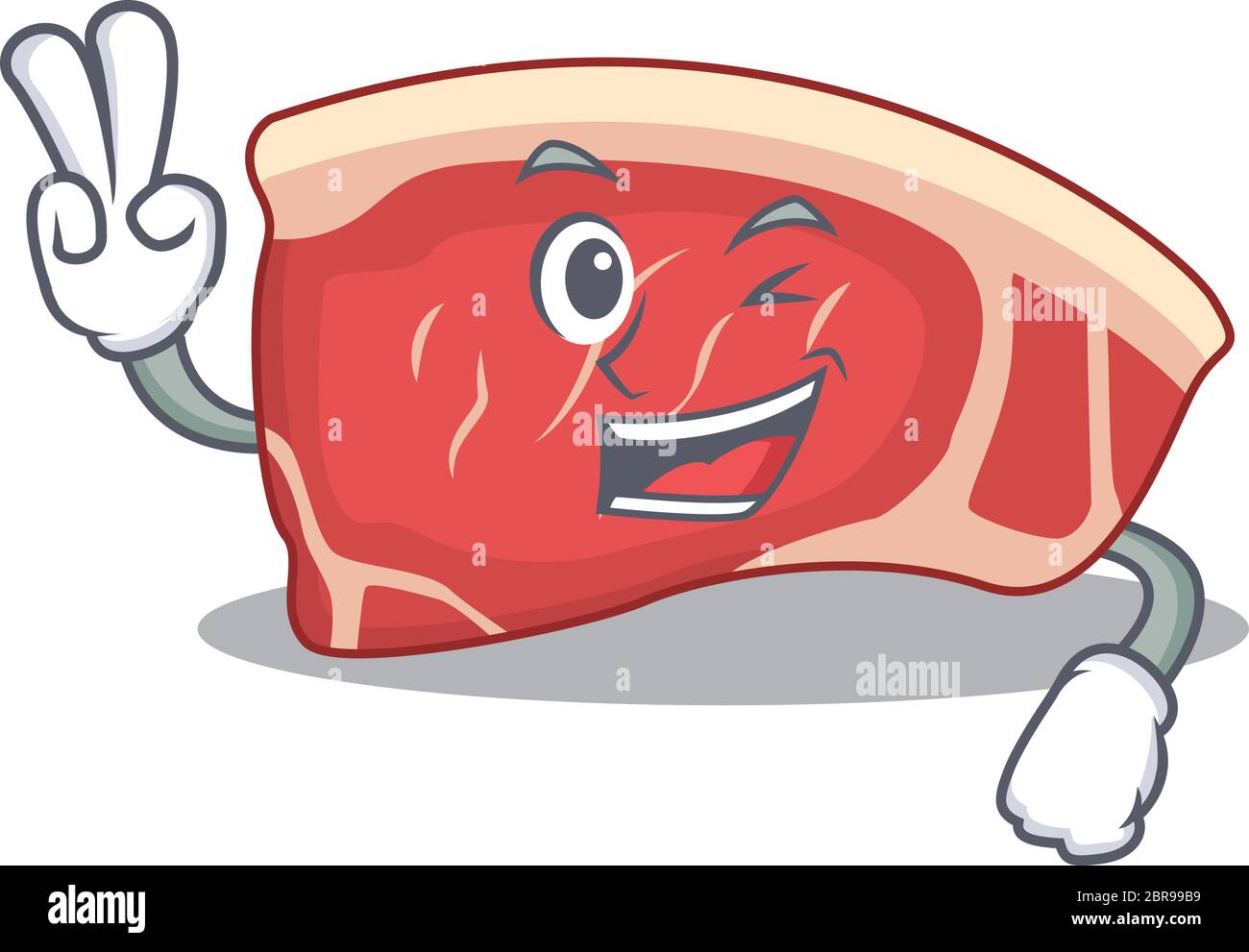 Glücklich Sirloin Cartoon Design Konzept zeigen zwei Finger Stock Vektor