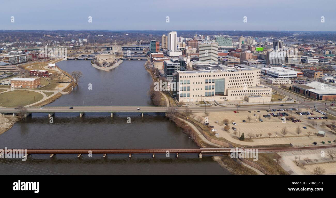 Cedar Rapids Iowa hat Hochwasser moving Thru auf der Cedar River im Mai 2019 Stockfoto