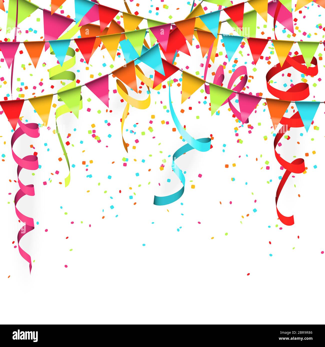 Vector Abbildung: Nahtlose farbige Konfetti, Girlanden und Luftschlangen auf weißem Hintergrund für Party oder Karneval Nutzung Stockfoto