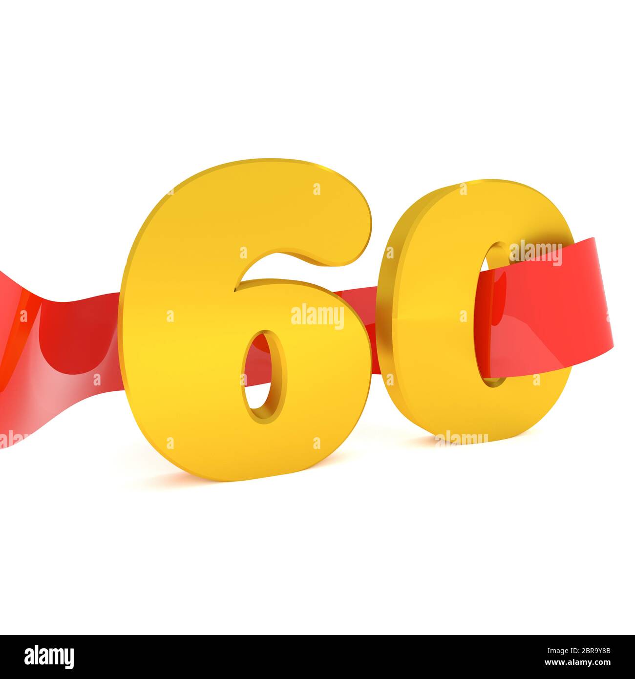 Großen Goldenen 60 mit einem roten Band, 3D-Rendering Stockfoto