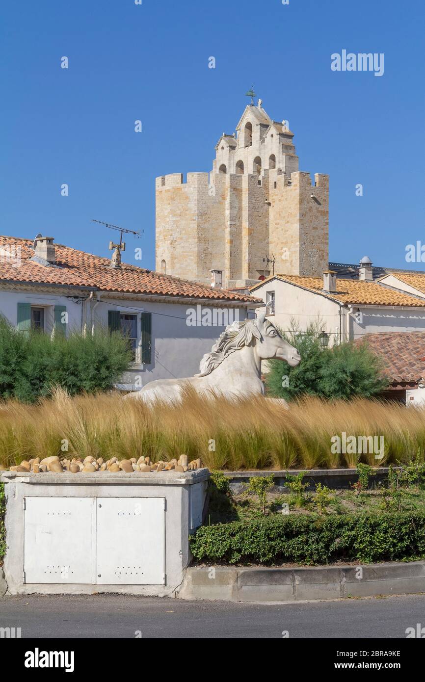 Landschaft in Saintes-Maries-de-la-Mer, der Hauptstadt der Camargue im Süden Frankreichs Stockfoto