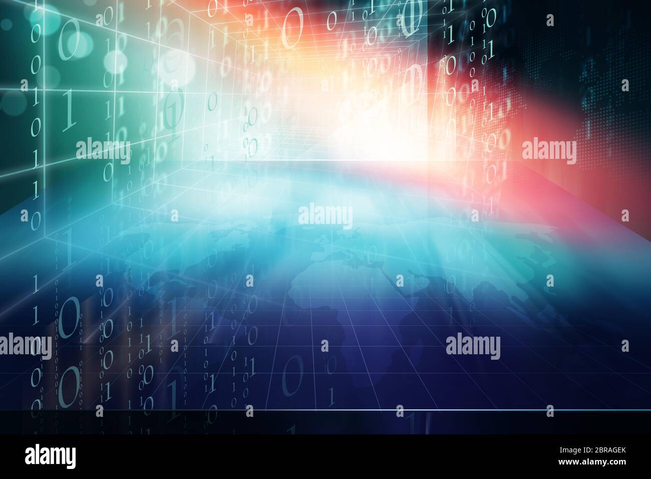 Futuristische Welt, High-Tech-Studio Hintergrund mit binären Code. Stockfoto