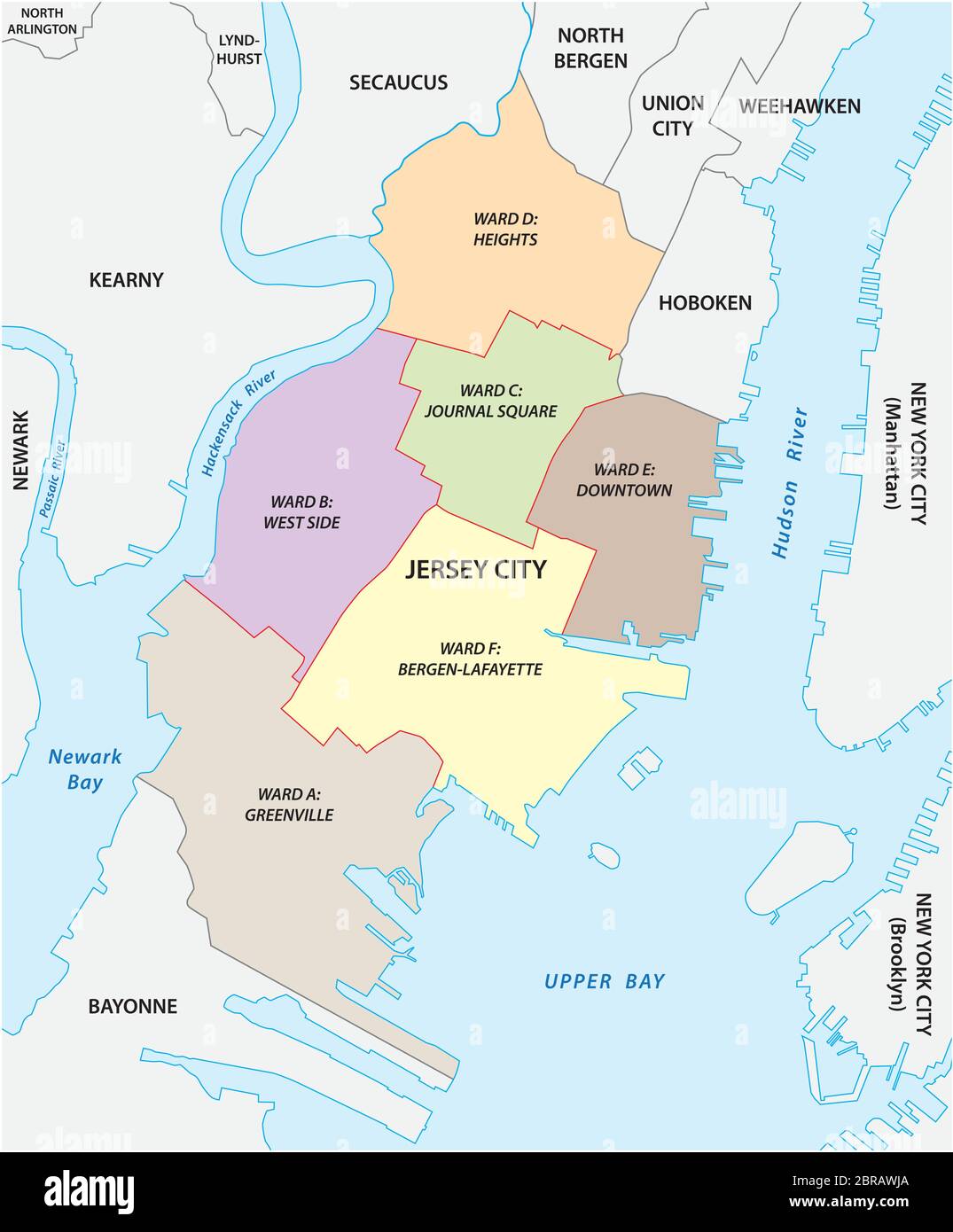Vector ward Karte der Stadt Jersey City, New Jersey, USA Stock Vektor