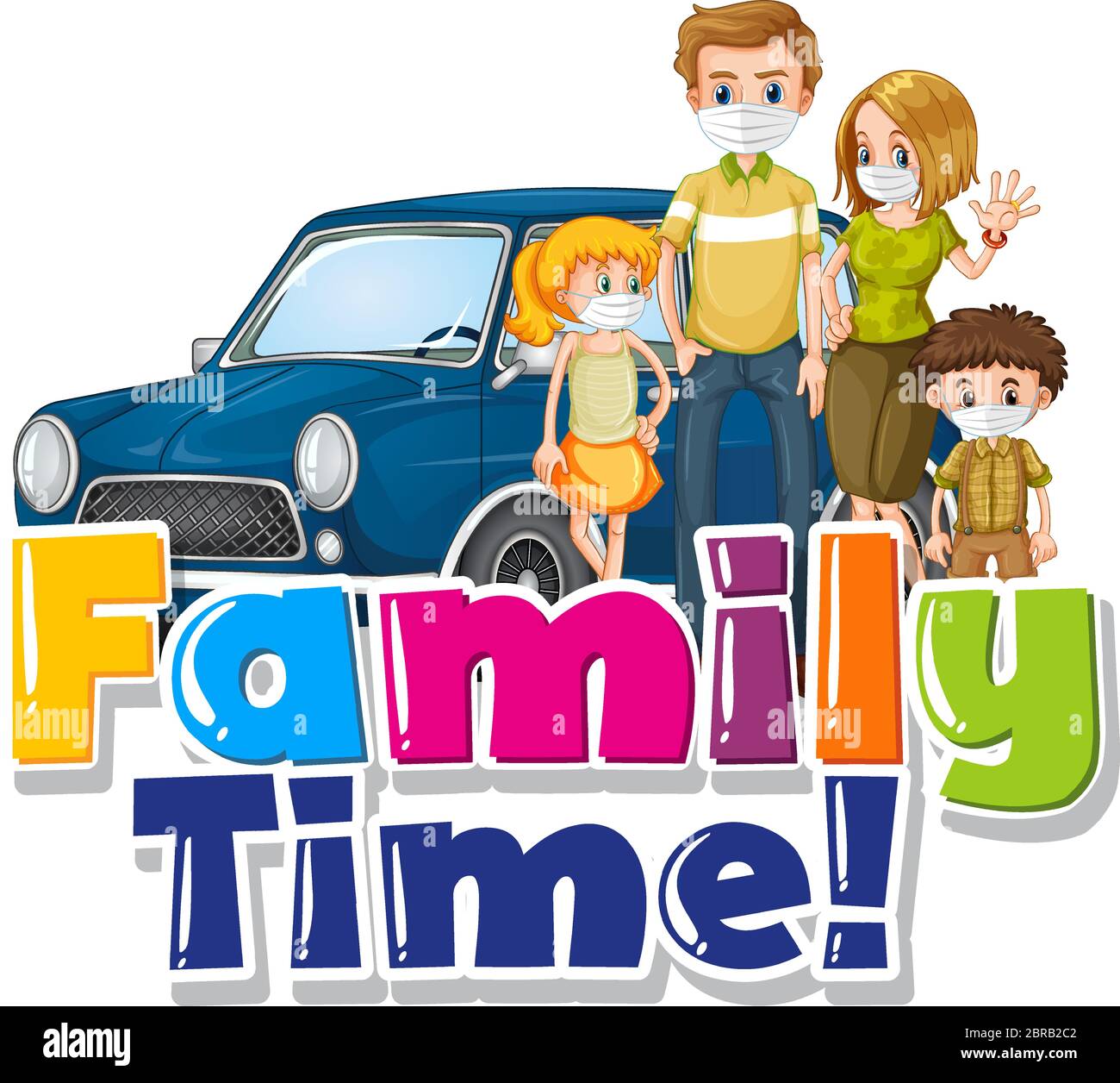Familie Zeit Wort Zeichen mit Familie auf weißem Hintergrund Illustration Stock Vektor