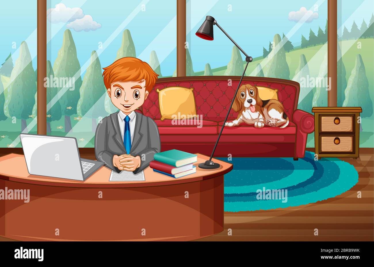Ein Mann arbeitet von zu Hause Illustration Stock Vektor