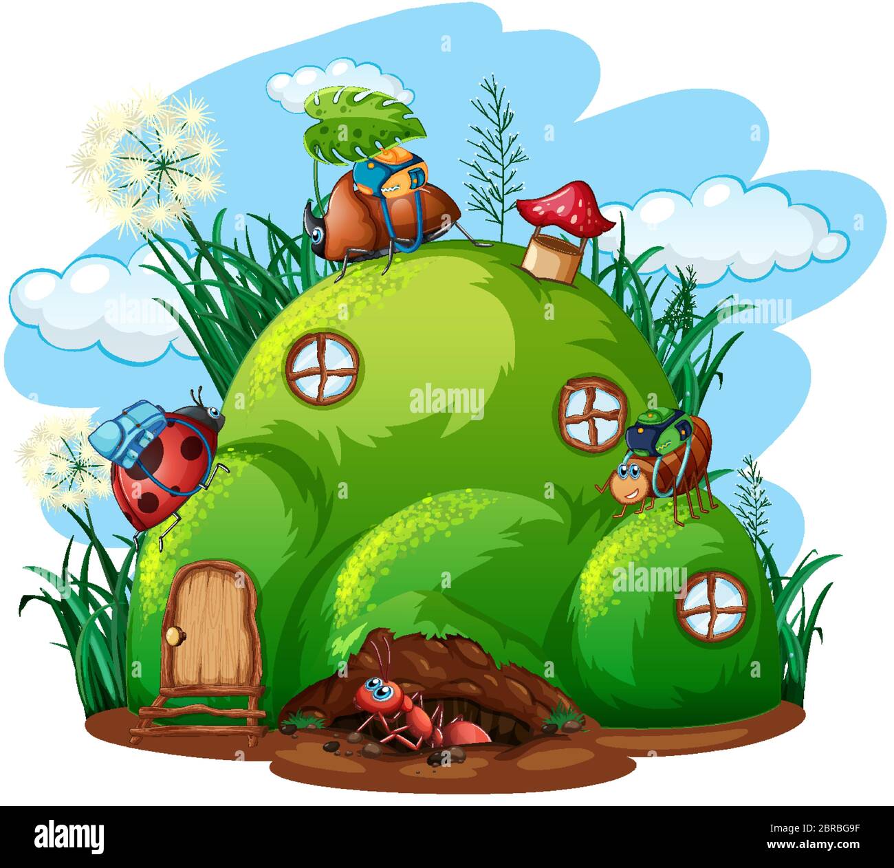 Gartenarbeit Thema mit Insekten in ihrer Heim-Illustration Stock Vektor