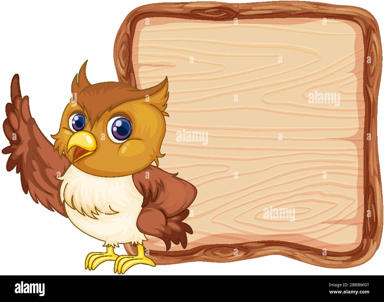 Brettvorlage mit niedlichen Eule auf weißem Hintergrund Illustration Stock Vektor