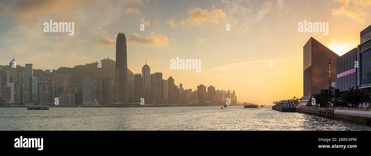 Hong Kong Island Skyline bei Sonnenuntergang, Hong Kong Stockfoto