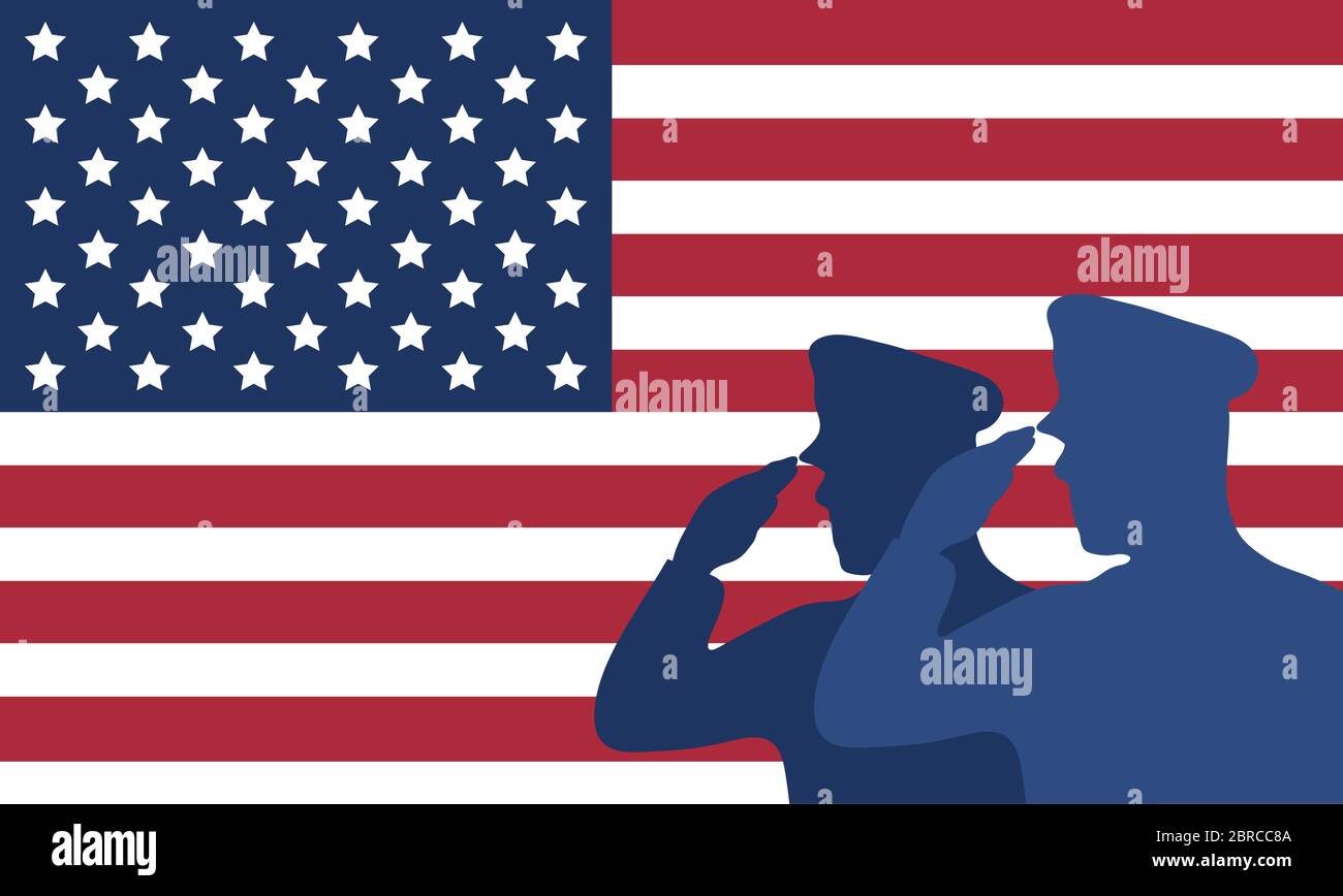 Offiziere militärische Silhouetten mit usa-Flagge Stock Vektor