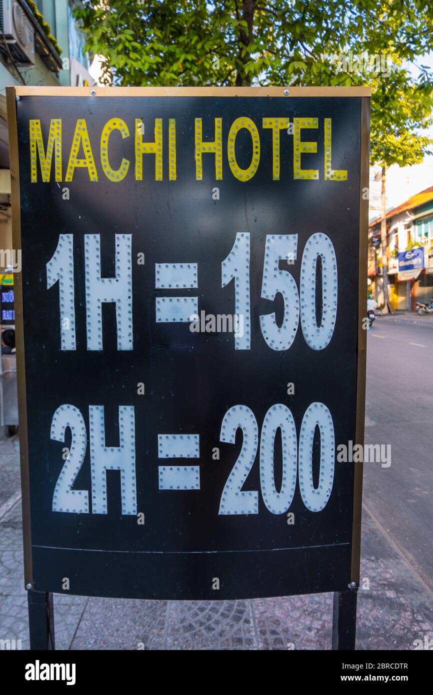 Stundensätze in einem Hotel, Dong Khoi, Ho Chi Minh City, Vietnam, Asien Stockfoto