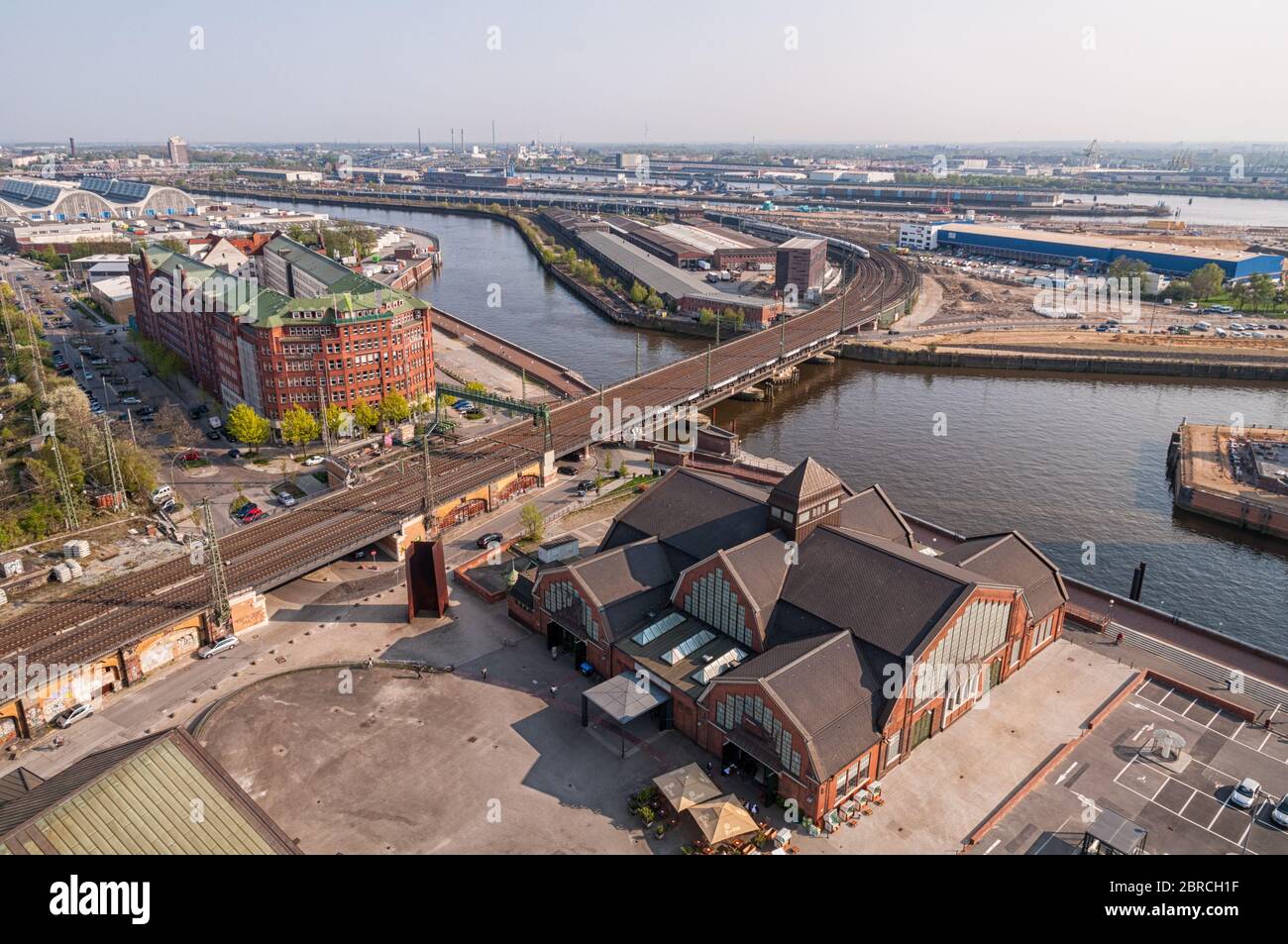 Der Oberhafen in Hamburg von oben Stockfoto