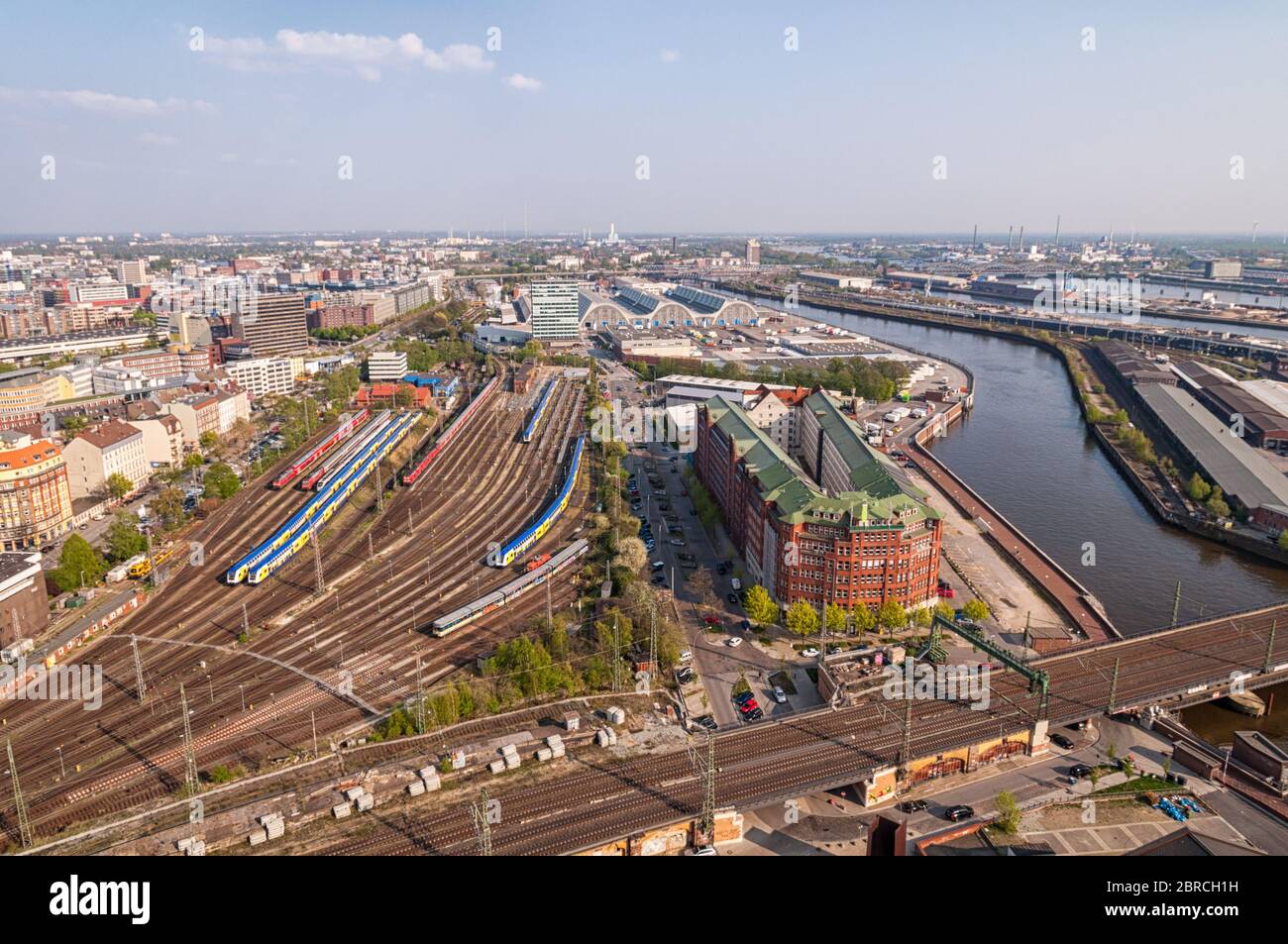 Der Oberhafen in Hamburg von oben Stockfoto