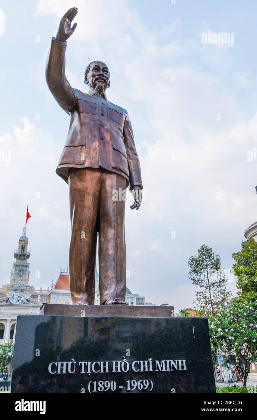 Ho Chi Minh Gedenkstatue, Nguyen Hue, Hauptfußgängerzone, Ben Nghe, Ho Chi Minh Stadt, Vietnam, Asien Stockfoto