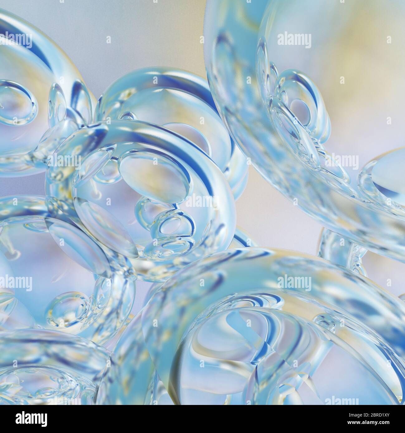 Schwebende Wassertropfen. Hintergrund der schönen Wassertropfen. 3D-Rendering Stockfoto