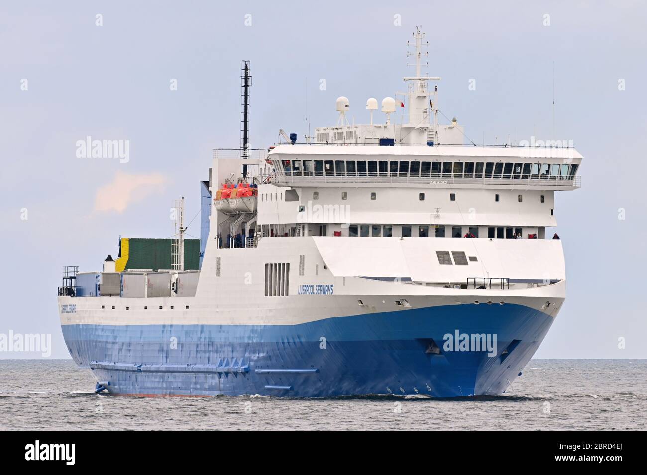 Liverpool Seaways Rückflug nach Kiel. Dient für DFDS mit DFDS Name, aber schon in der Lackierung von es neue Besitzer La Meridionale. Neuer Name: Pelagos Stockfoto