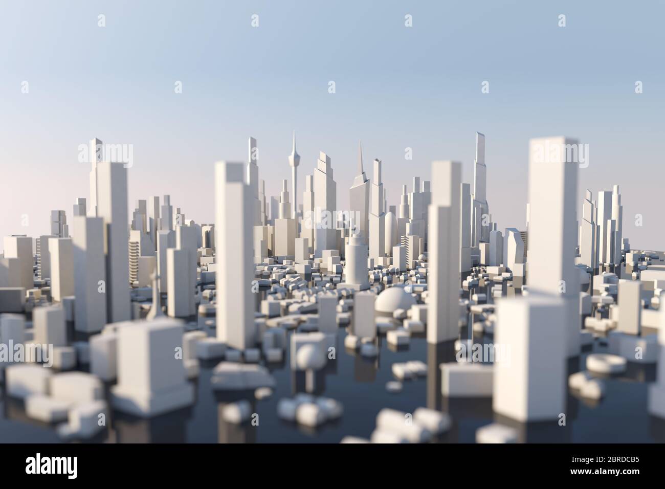 3D Rendering weiße Stadt, Stadtbild mit Gebäude Haus und Straße mit geringer Tiefenschärfe-Effekt Stockfoto