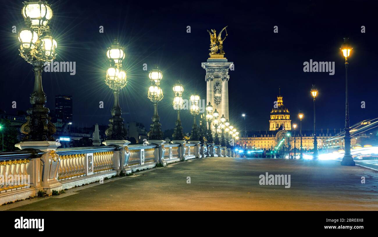Alexandre III bridge bei nacht in Paris, Frankreich Stockfoto