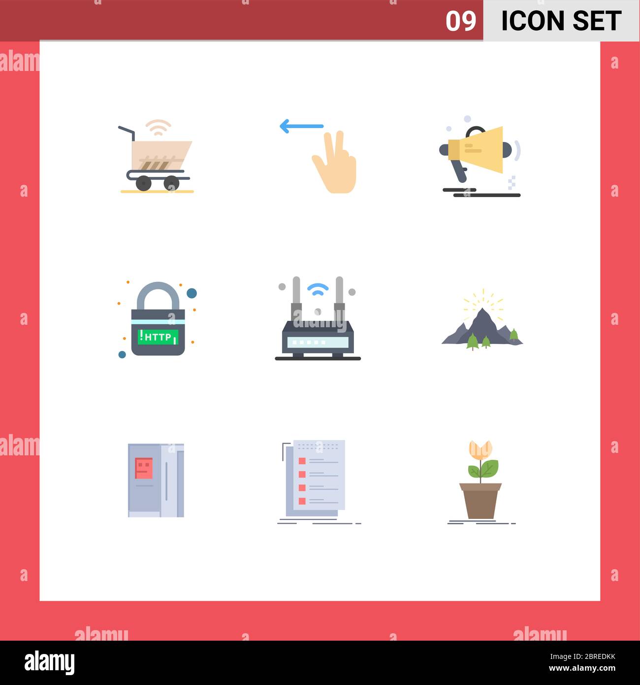 Piktogramm Set von 9 einfachen Flachfarben von Internet, Link, Marketing, Internet, Domain editierbar Vektor Design-Elemente Stock Vektor