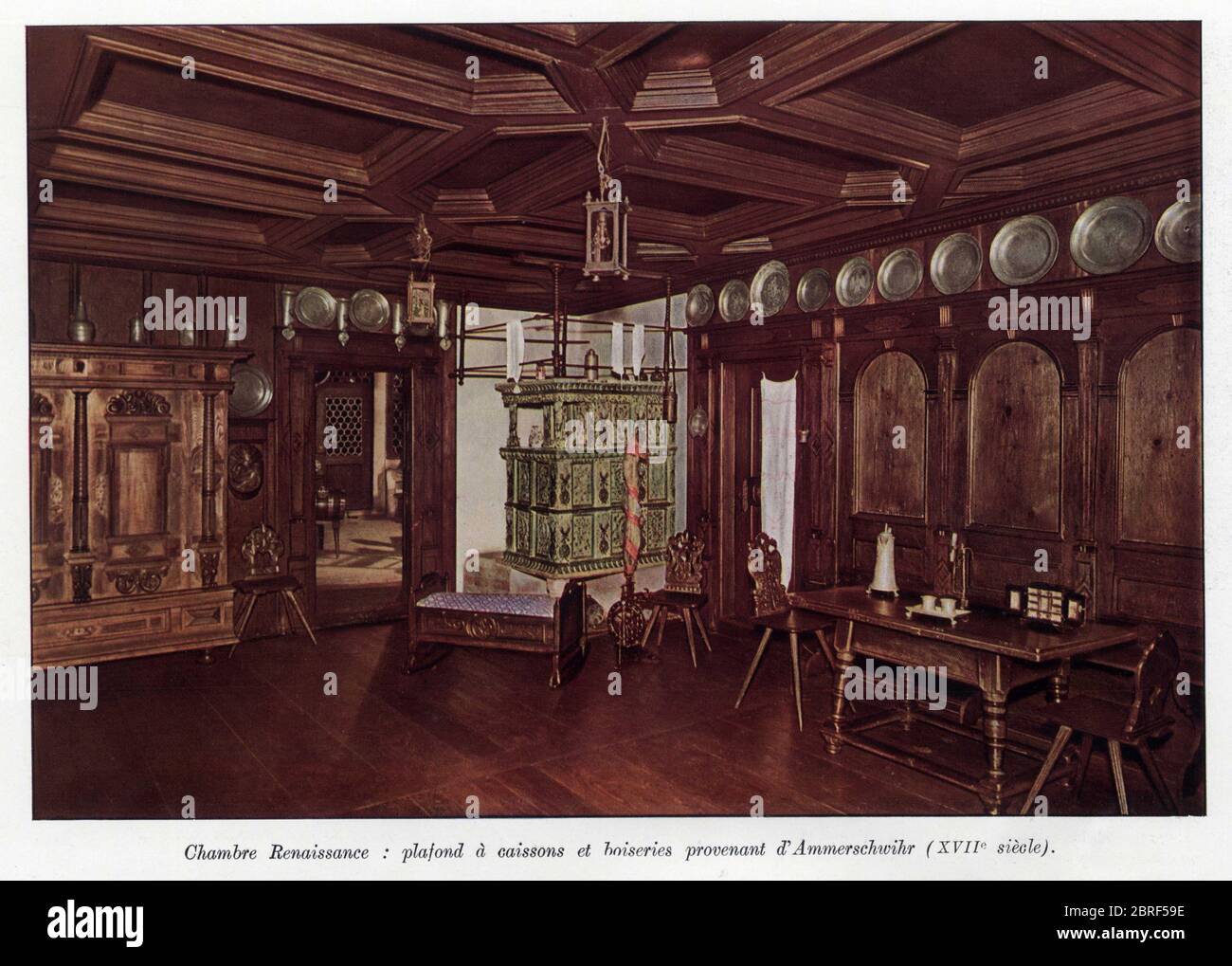 L'Art populaire en Alsace.Chambre Renaissance:plafond à caissons et boiseries provenant d'Ammerschwihr.XVIIe siècle. Stockfoto