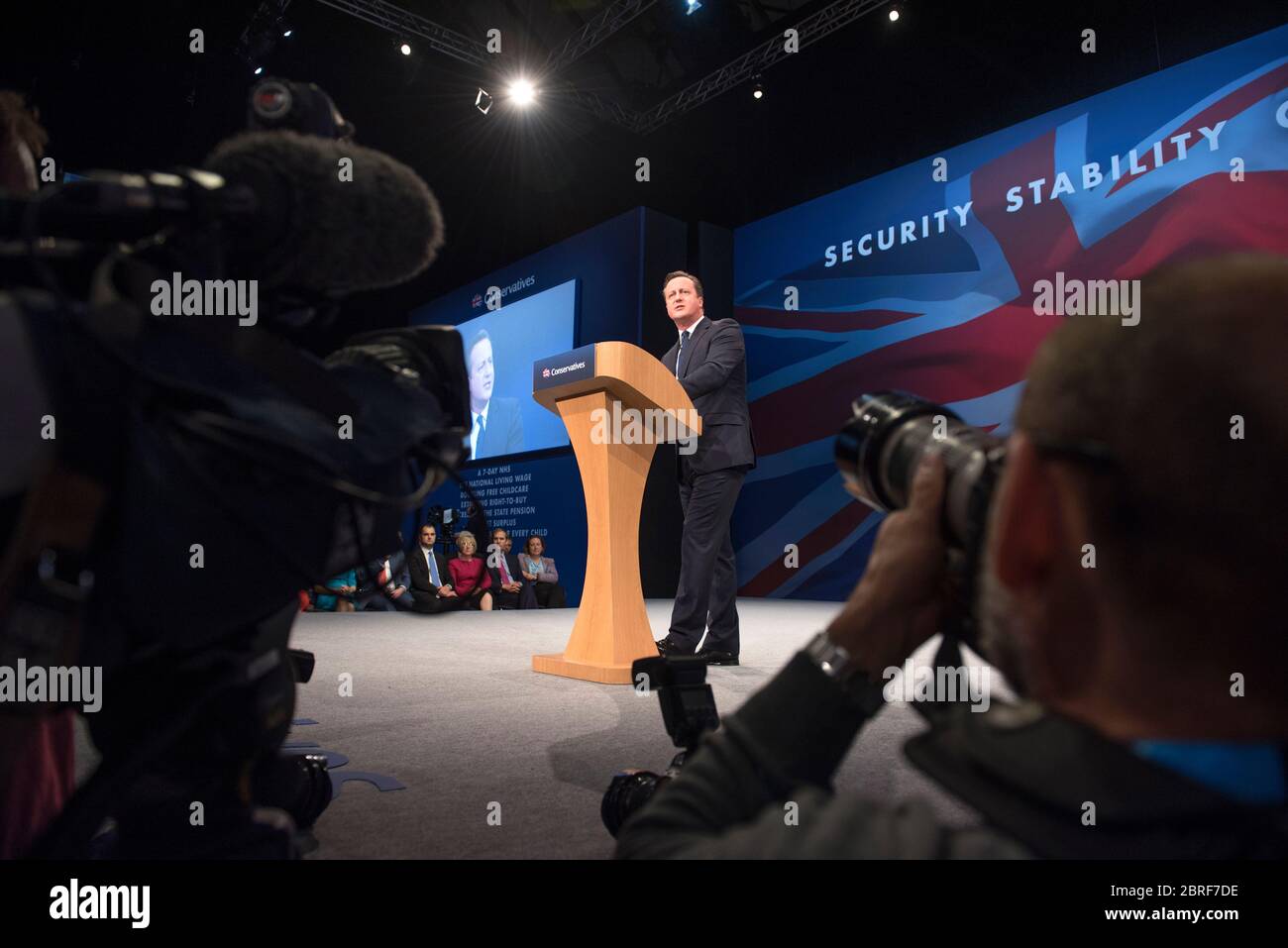 Der britische Premierminister David Cameron hält seine Rede während der Die Konferenz der Konservativen Partei im Jahr 2015 Stockfoto