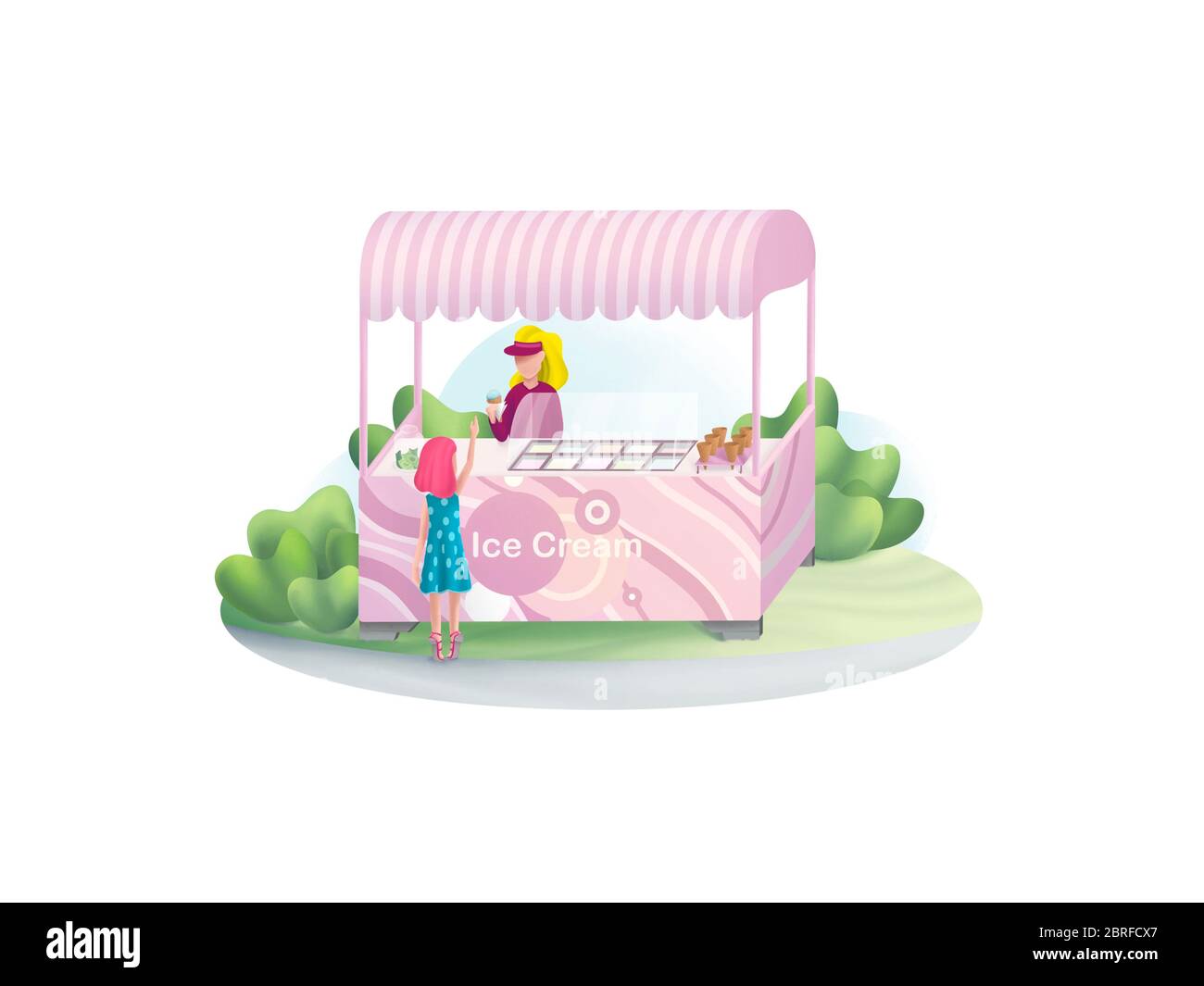 Mädchen kauft Eis im Park illustriert Stockfoto