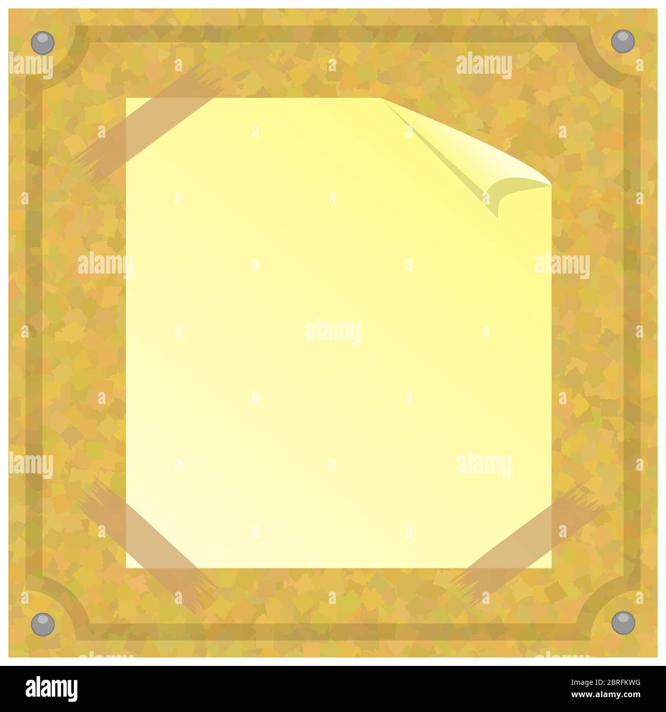 Gelbes Quadratisches Papier. Braune Kork Board Textur. Holzmuster. Leere Reklametafel. Office-Banner Stock Vektor