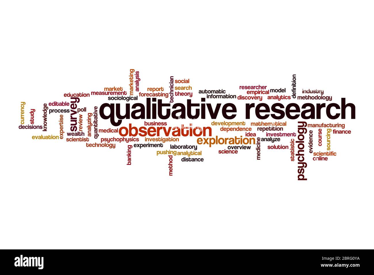 Qualitative Forschung Cloud-Konzept auf weißem Hintergrund Stockfoto