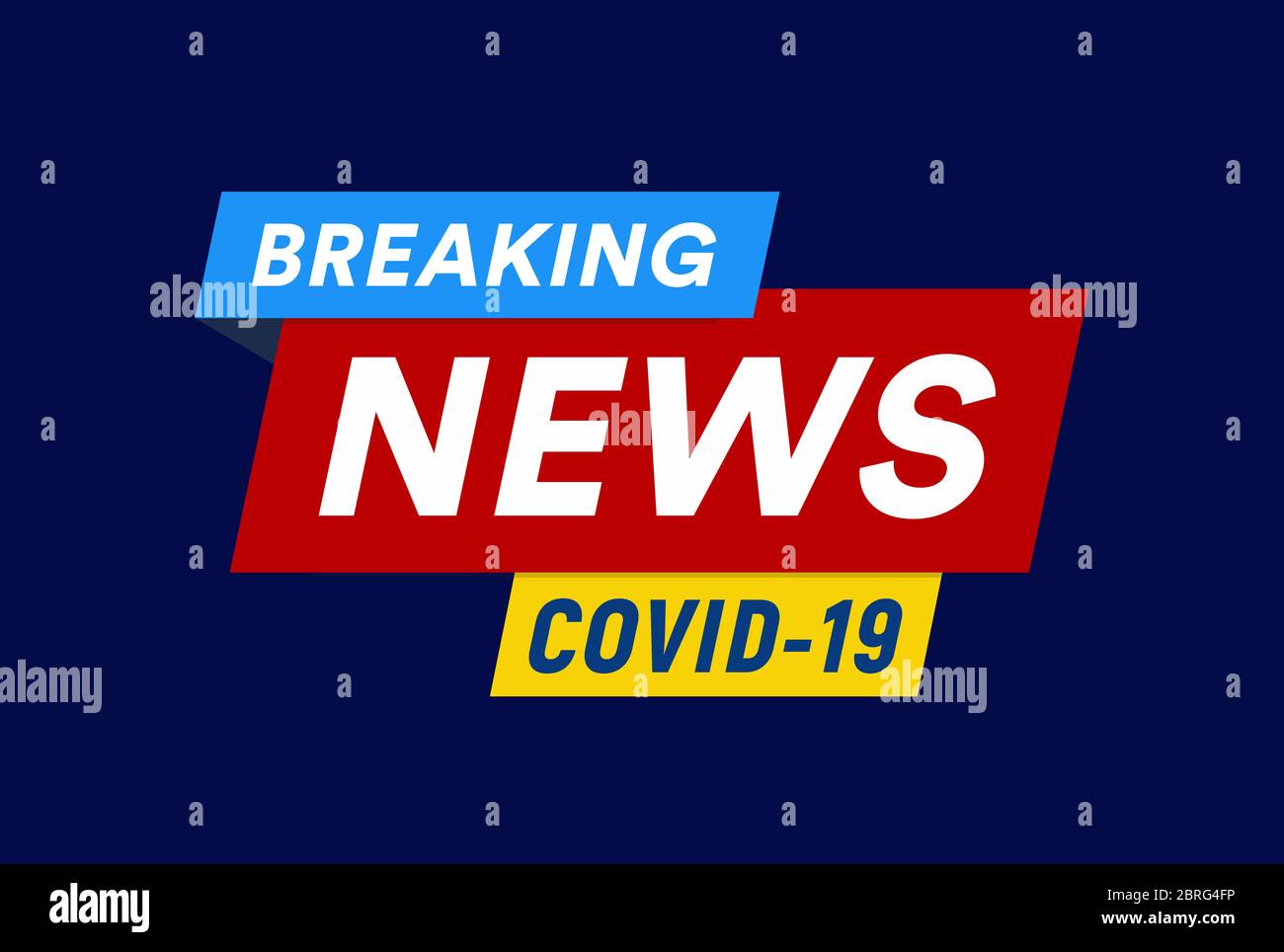 COVID-19 isoliert Emblem und Hintergrund, Coronavirus inforgraphic Headline für medizinische Nachrichten Web-Grafik, Poster und Banner. Stockfoto