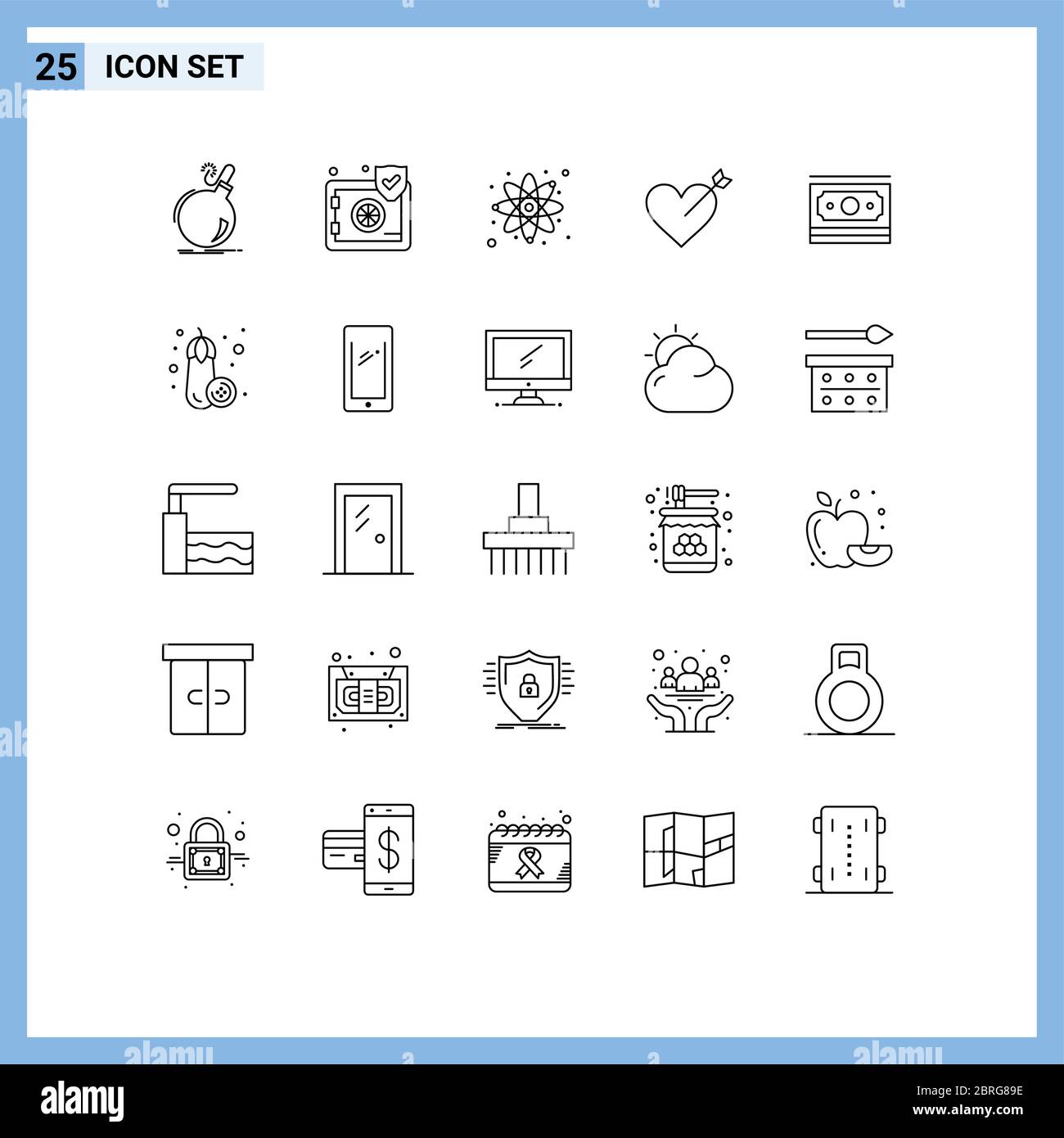 Set von 25 modernen UI-Symbole Symbole Zeichen für Geld, Bargeld, Sicherheit, Liebe, Pfeil editierbar Vektor Design-Elemente Stock Vektor