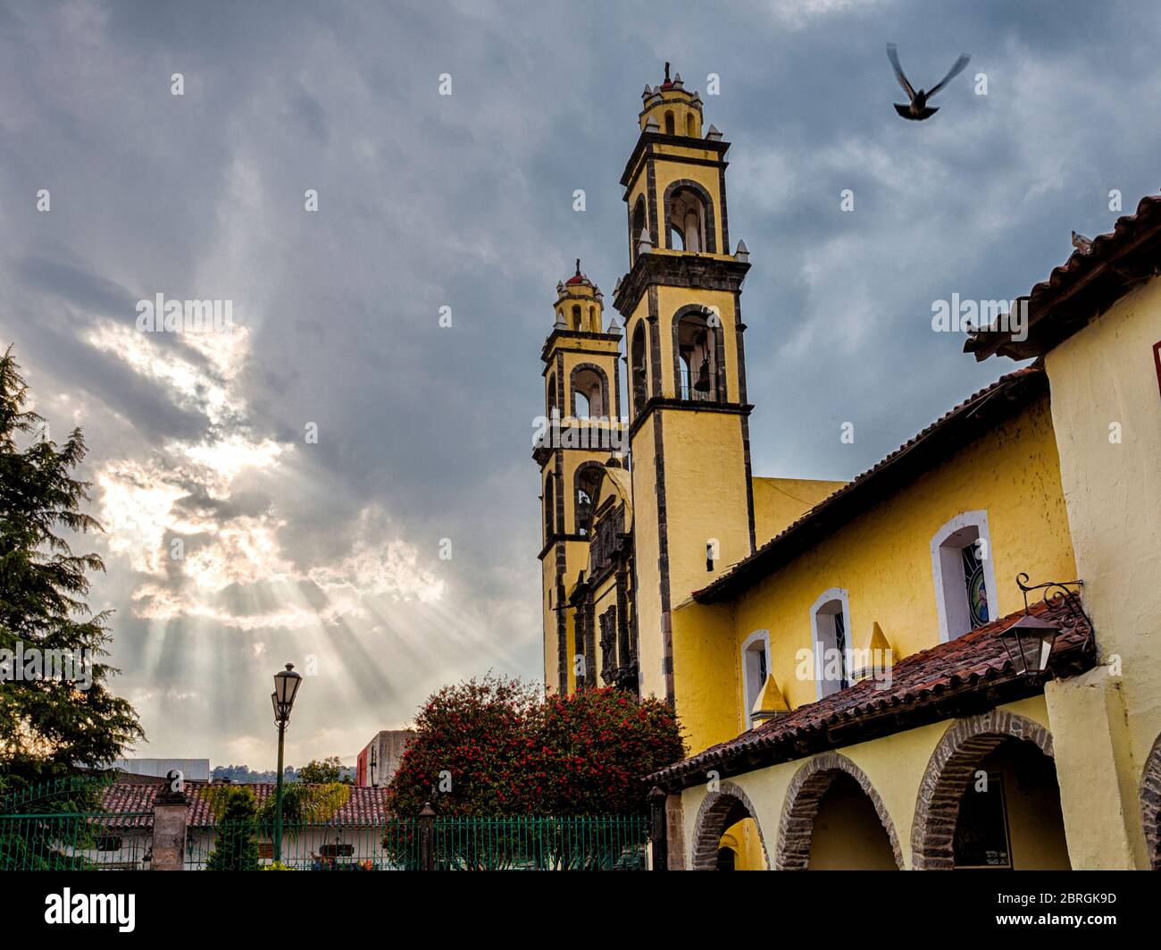 Die Hauptkathedrale in Zacatlan, Puebla, Mexiko. Stockfoto