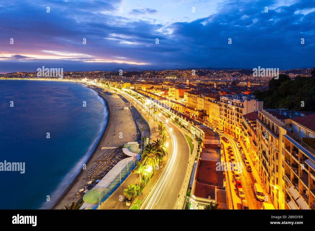 Schöne Antenne Panoramablick. Nizza ist eine Stadt an der Französischen Riviera und an der Cote d'Azur in Frankreich. Stockfoto