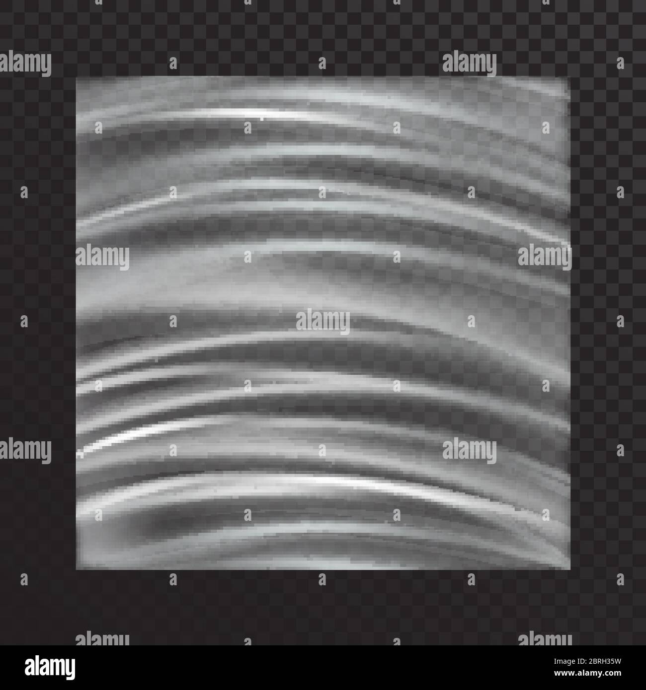 Vektor realistische transparente gestreckte Folie auf einem transluzenten dunklen Hintergrund.Polyethylen-Band mit Dehnungsstreifen in Form eines Bogens. Cellophan Stock Vektor