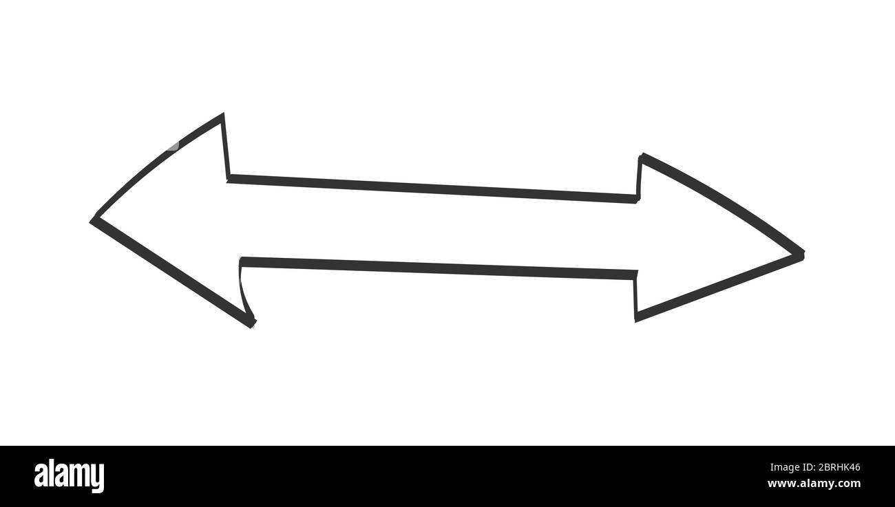 Pfeil mit zwei Richtungen. Vektorzeichnung im Doodle-Stil, isoliert auf weißem Hintergrund für Design und Design. Stock Vektor