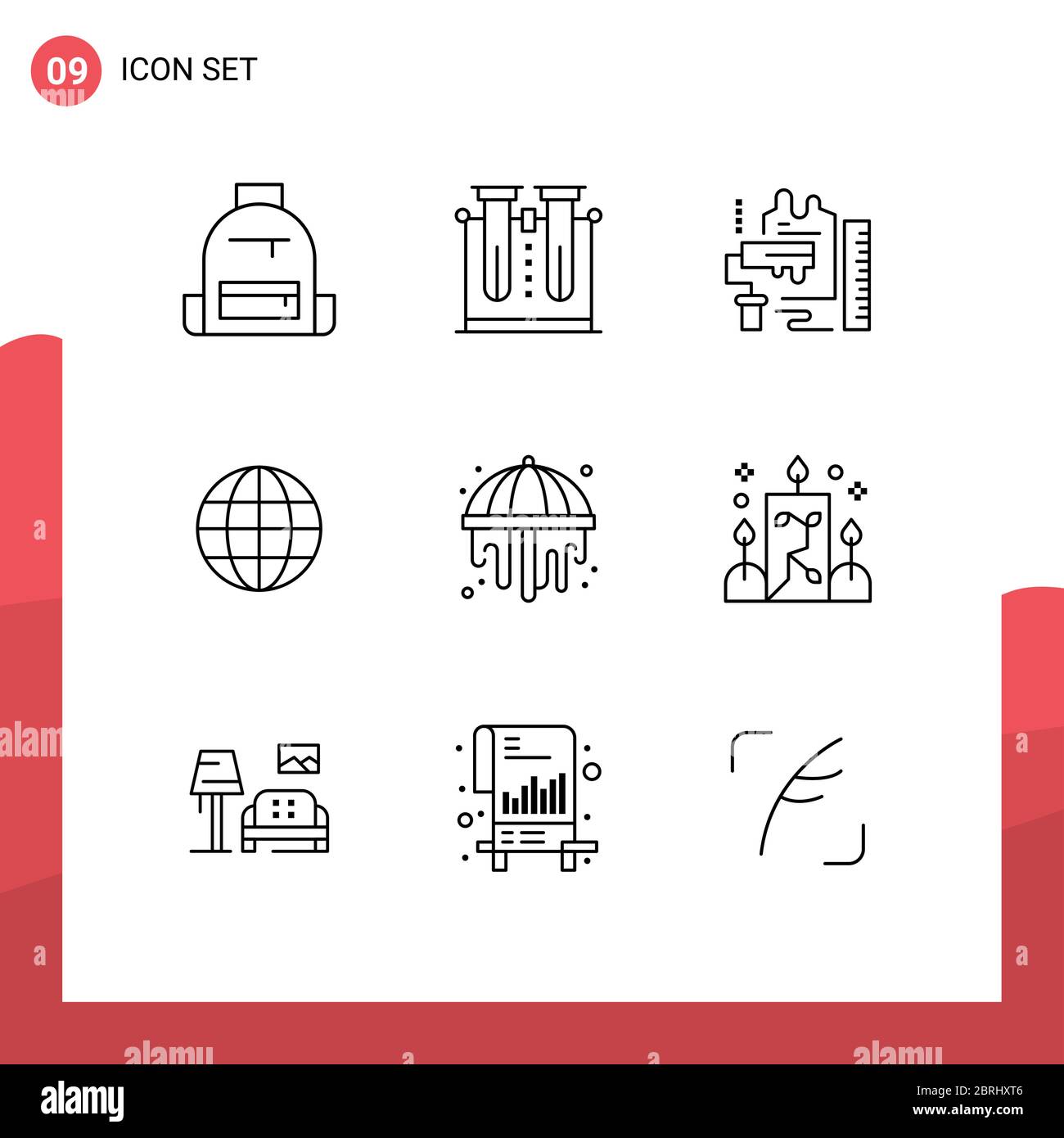 Outline Pack von 9 Universal Symbole von Karte, Welt, Prüfung, Skala, Rolle editierbar Vektor Design-Elemente Stock Vektor