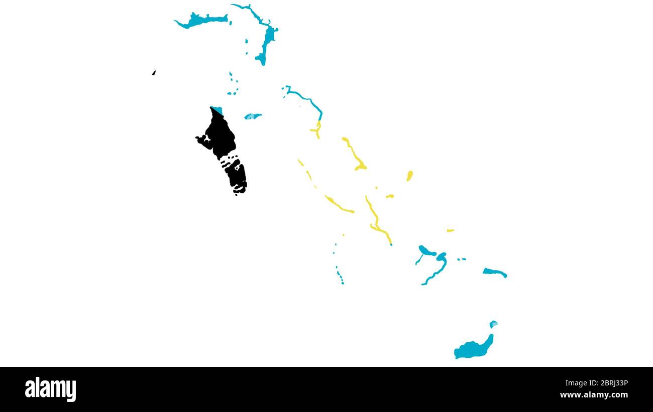 Bahamas Karte mit Flagge Textur auf weißem Hintergrund, Illustration, texturiert, Symbole von Bahamas, für Werbung, Werbung, TV-Werbung, Anzeigen, Web desi Stockfoto