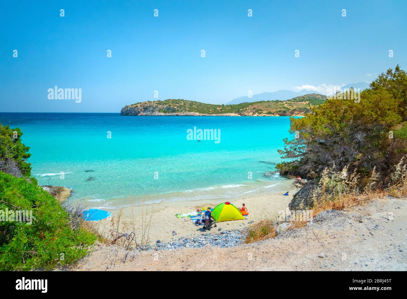 Tropischen Strand von Voulisma Beach, Istron, Kreta, Griechenland. Stockfoto