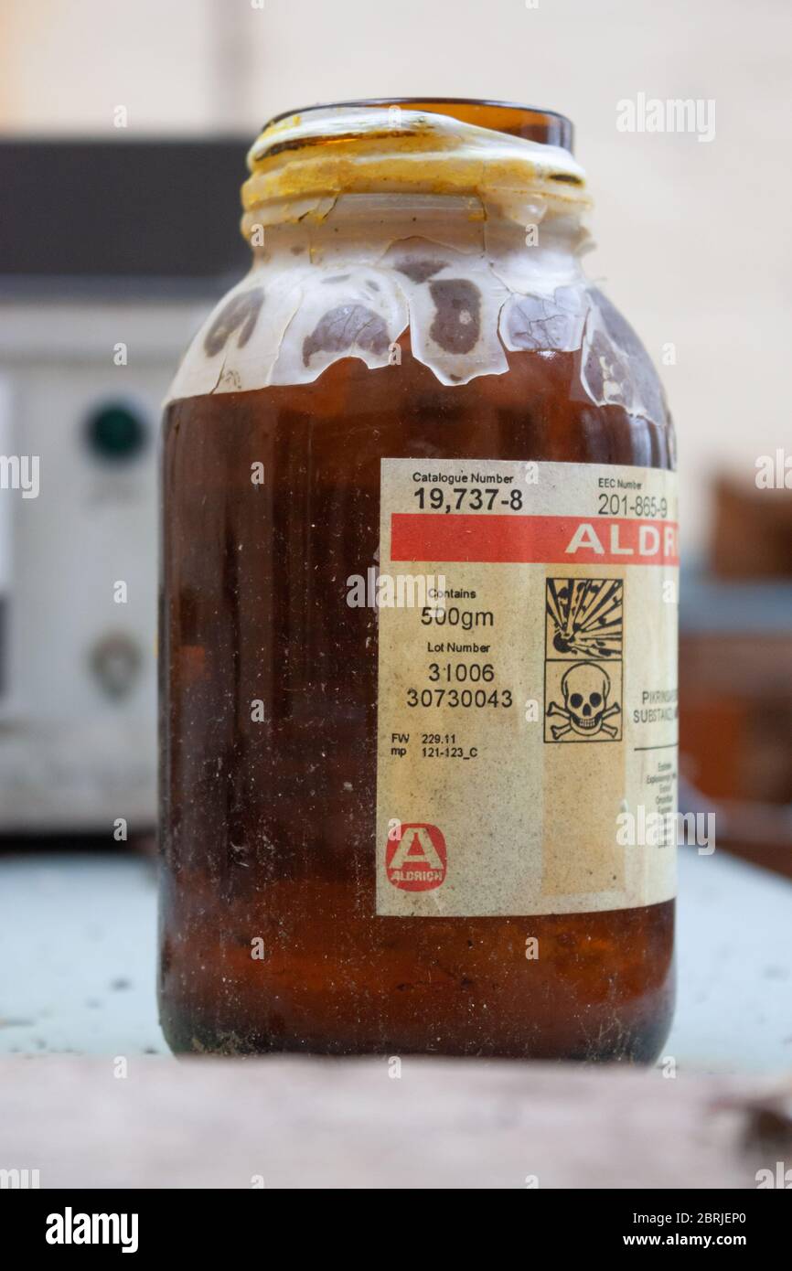 Aldrich Picric Acid in einem alten ICI Labor imperiale chemische Industrie Nobel Ardeer stevenston Ayrshire Schottland UK Stockfoto