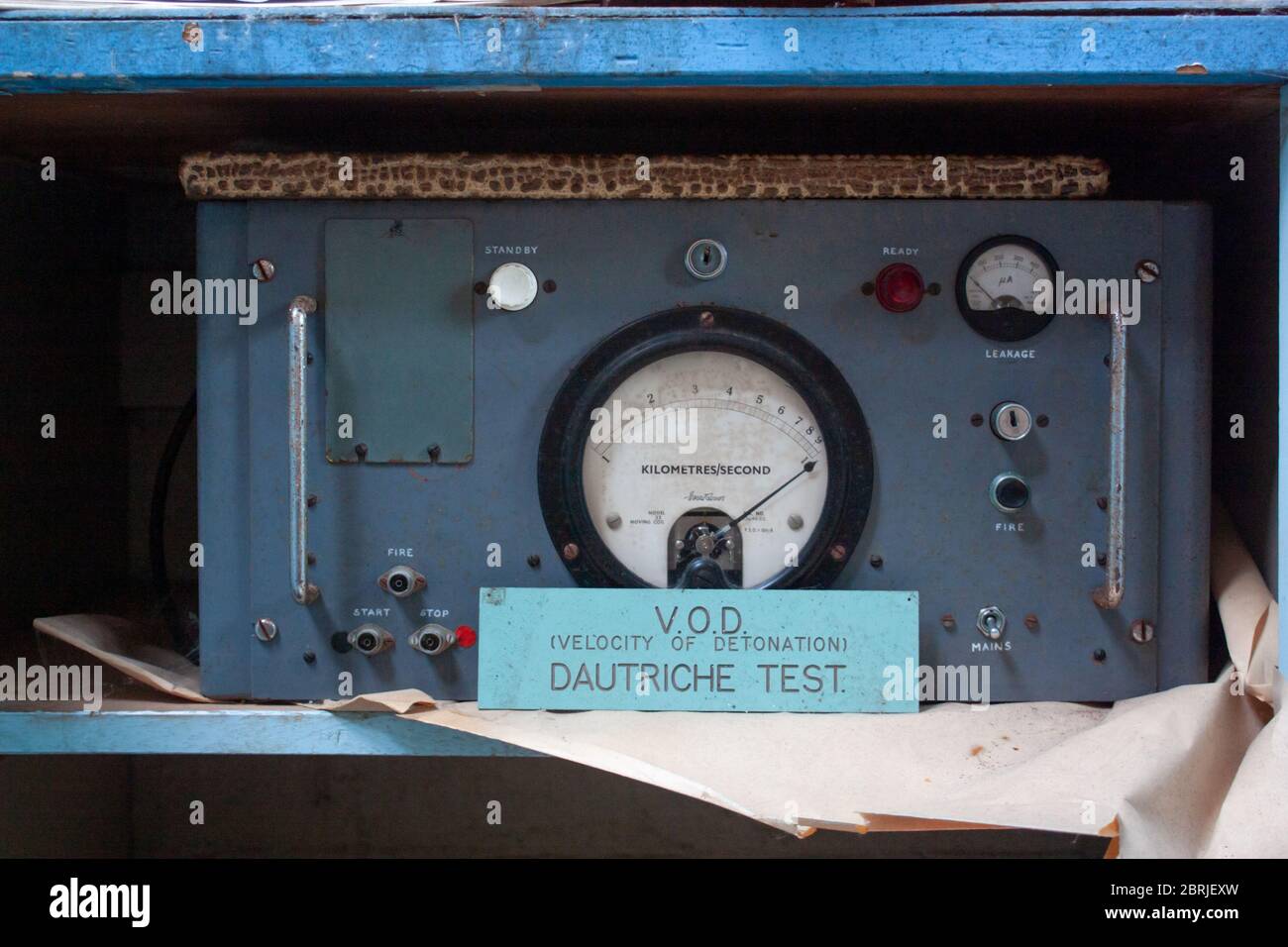 VOD-Dautriche-Testmaschine für Sprengstoffgeschwindigkeit in der ICI/Nobels-Sprengstoffanlage in Ardeer, Stevenston, Schottland, 2010 Stockfoto