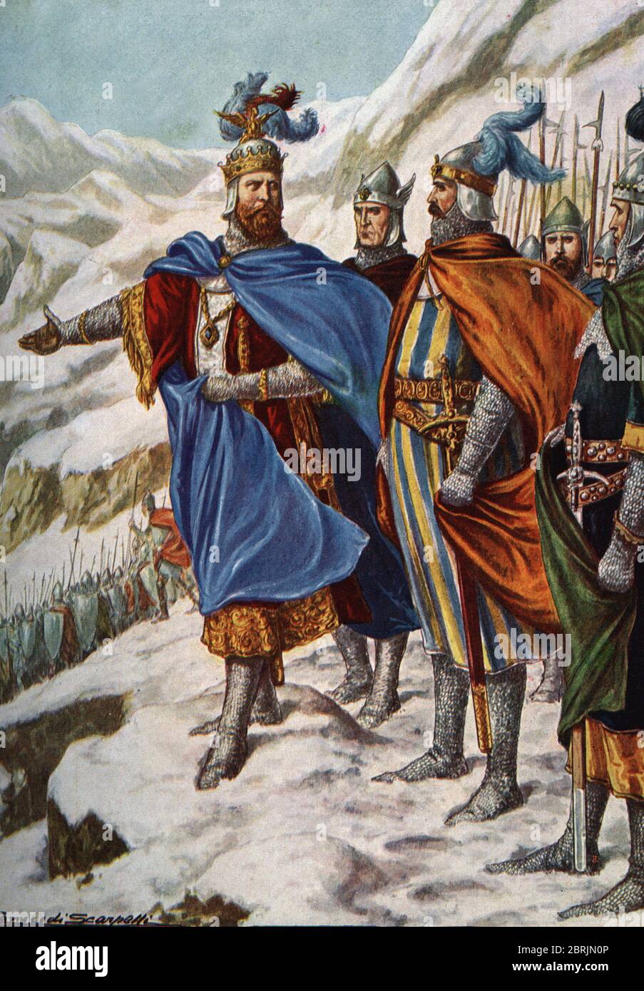 "L'empereur germanique Otton Ier (Othon) (912-973) et son armée en Lombardie en septembre 951" (Otto I., Heiliger römischer Kaiser, der Italien im September heimfindet Stockfoto