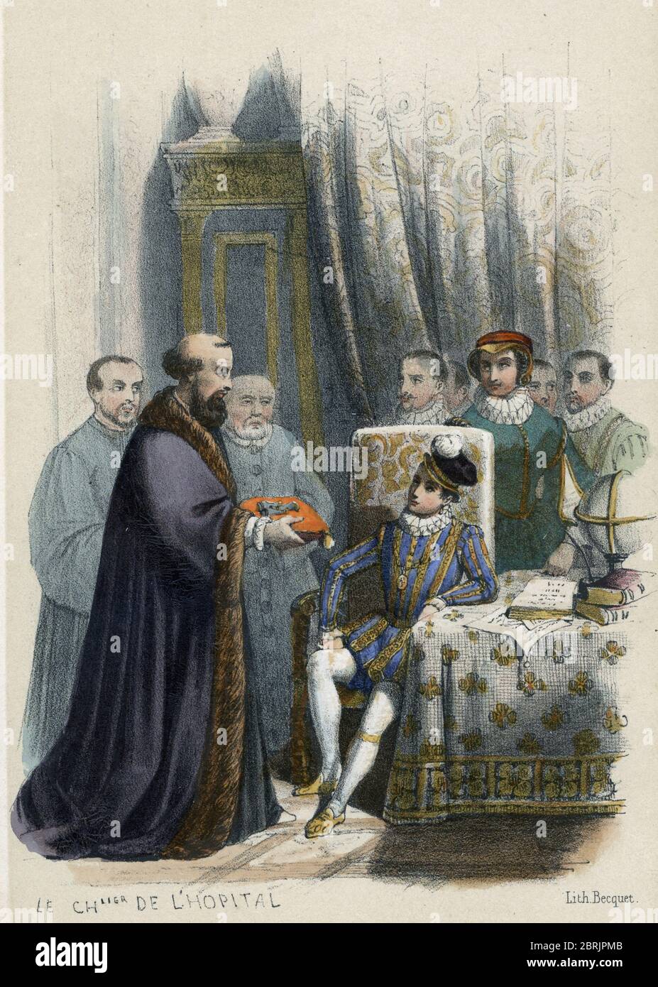 'Repräsentation von Michel de L'Hospital (1506-1573), chancelier face au jeune roi Charles IX de France (1550-1574) vers 1563' (französischer Staatsmann Michel Stockfoto