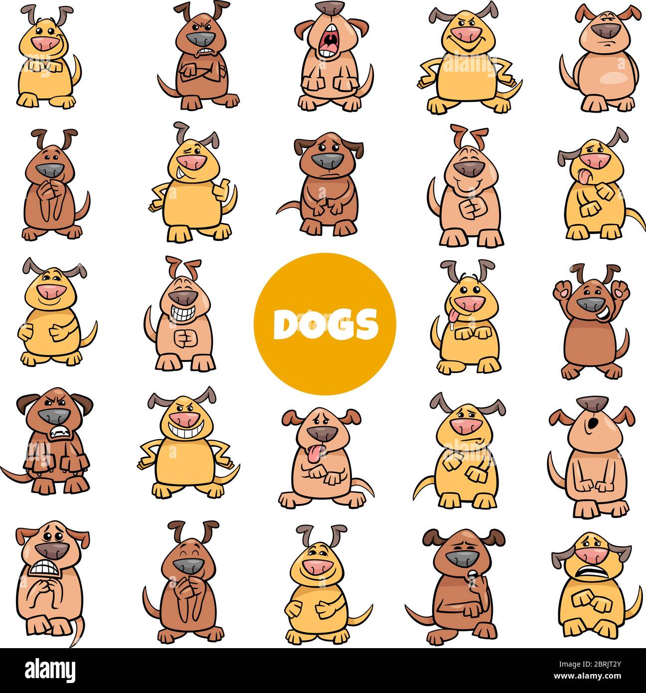 Cartoon Illustration von Hund Charaktere Emotionen und Moods Big Set Stock Vektor