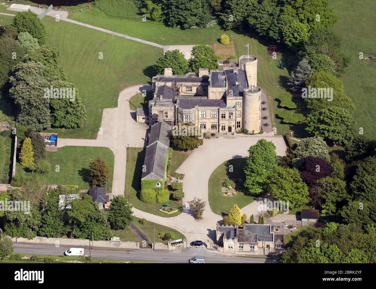 Luftaufnahme des Walworth Castle Hotel Stockfoto