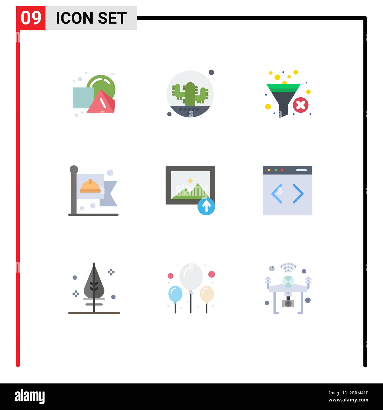Flat Color Pack von 9 Universal Symbole von Bild, Arbeit, Kakteen, Flagge, Filter editierbare Vektor Design-Elemente Stock Vektor