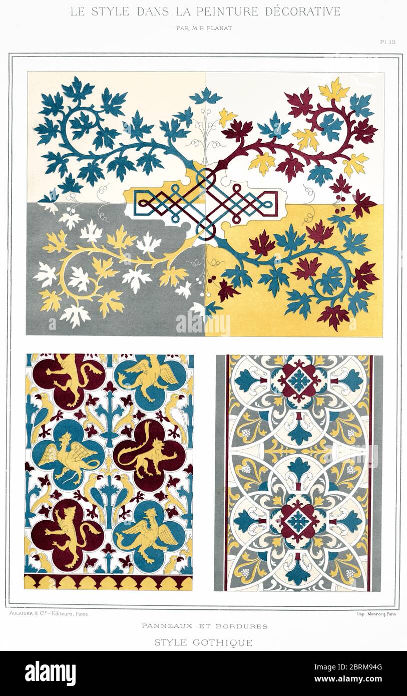 Gothique Style: Paneele und Bordüren, aus Style in Decorative Painting 1892. Stockfoto Gothique Style: Paneele und Bordüren, aus Style in Decorative Painting 1892. Stockfoto
