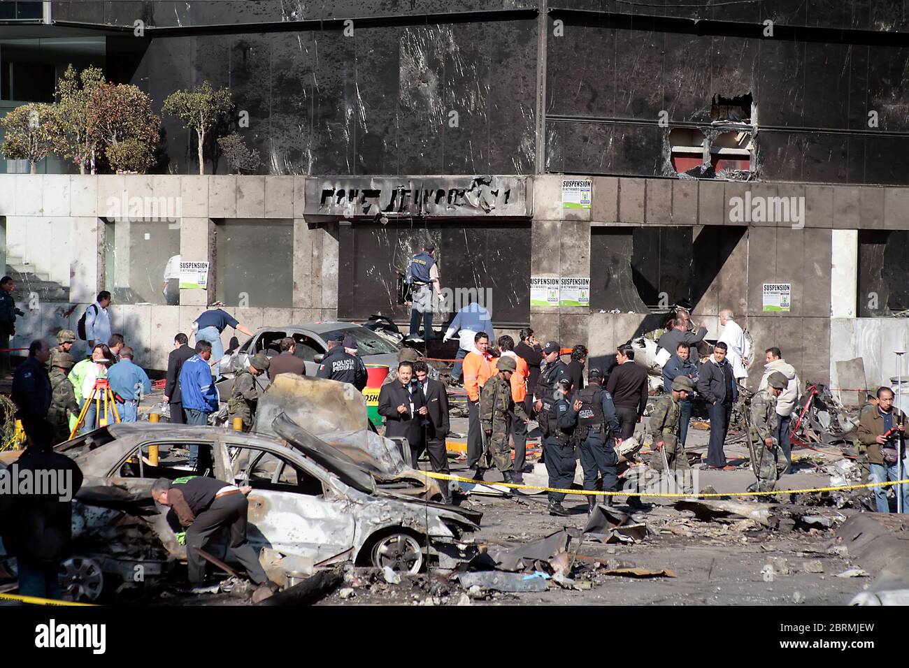 Ort des Learjet Flugunfalls vom 4. November 2008 Mexiko-Stadt, in dem Juan Camilo Mouriño, Minister des Innern starb Stockfoto