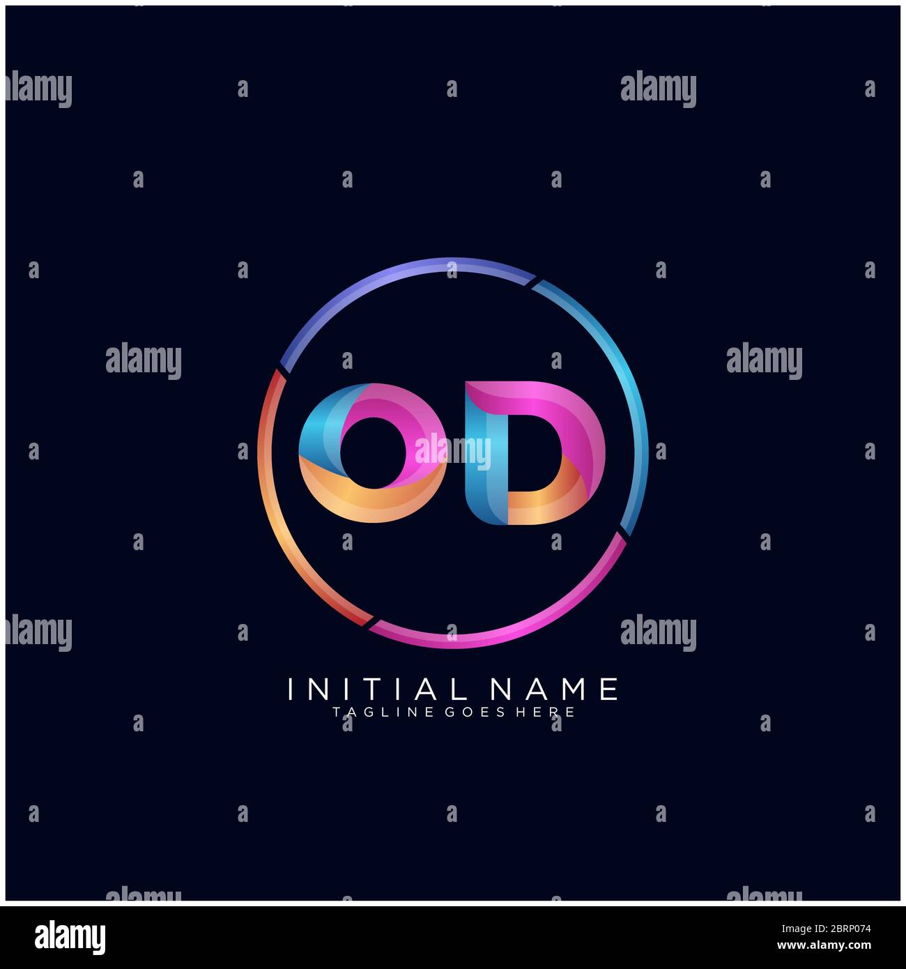 Initial Letter OD abgerundetes Logo, Verlauf lebendige bunte glänzende Farben auf schwarzem Hintergrund Stock Vektor