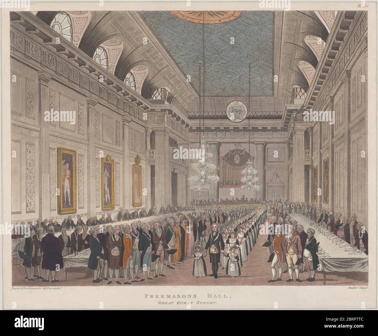 Freimaurerhalle, Mikrokosmos von London, pl. 38, Ort The Metropolitan Museum of Art, New York Stockfoto