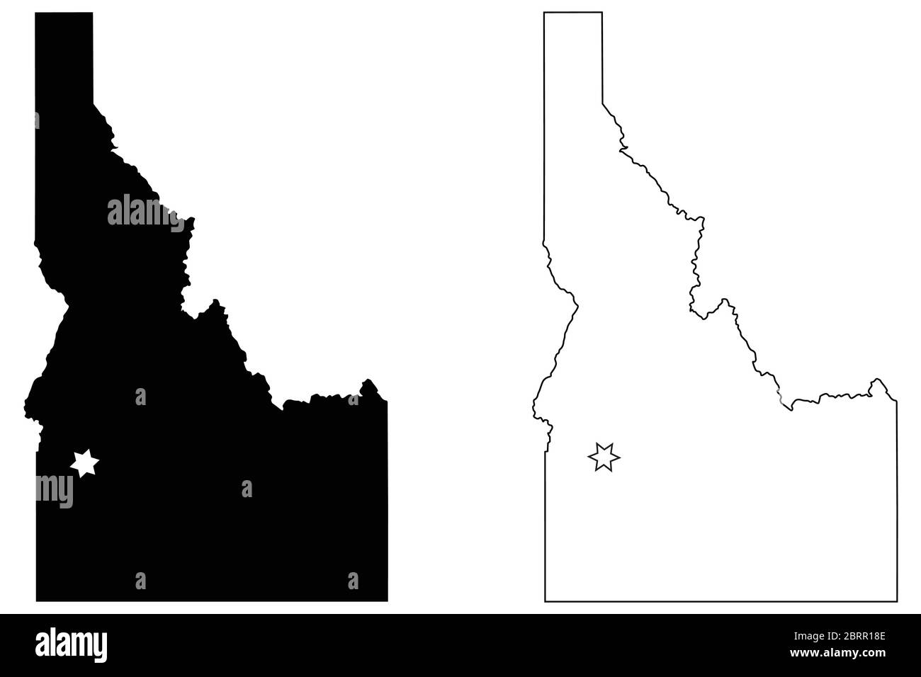 Idaho ID State Map USA mit Capital City Star in Boise. Schwarze Silhouette und Umriss isoliert auf weißem Hintergrund. EPS-Vektor Stock Vektor